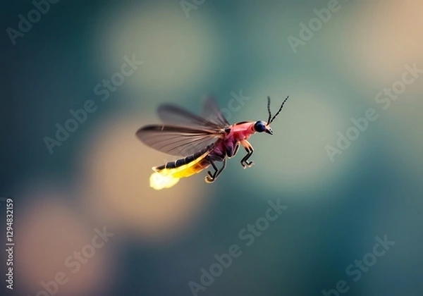 Fototapeta Firefly Flying with Glowing Light in the Night Bokeh Background
