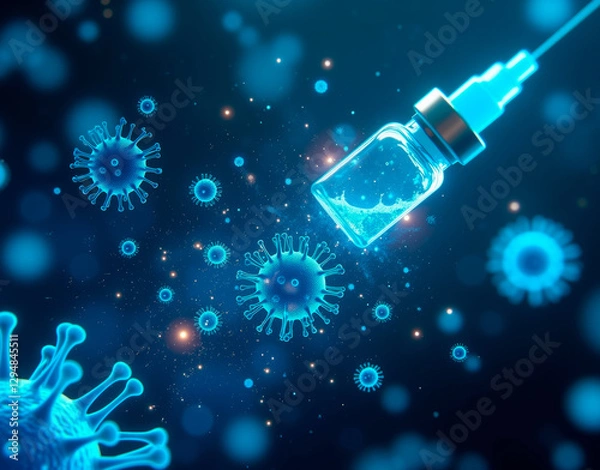 Fototapeta Vaccine neutralizing virus in real time. Dynamic CGI sequence showing a vaccine breaking down a virus cell with antibodies.