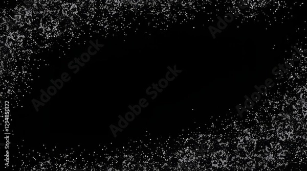 Fototapeta Elegant silver glitter frame on black background with space for text