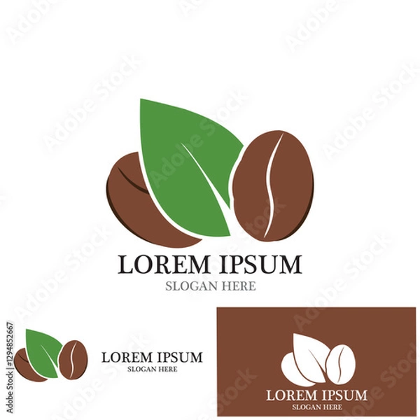 Fototapeta leaf and coffe icon vector illustration template design logo