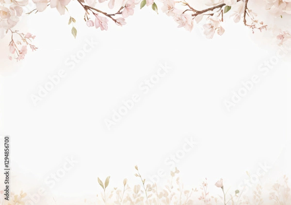 Fototapeta "Add a touch of elegance and softness to your designs with this delicate floral frame, perfect for invitations, wedding stationery, and seasonal backgrounds."