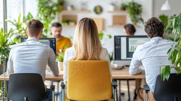 Obraz Tech Professionals Collaborating in a Modern Office Environment