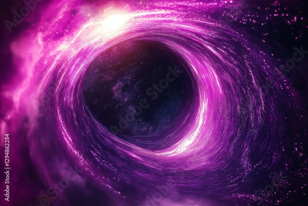 Fototapeta Glowing Wormhole with Swirling Vortex and Cosmic Particles, Offering a Portal to the Unknown
