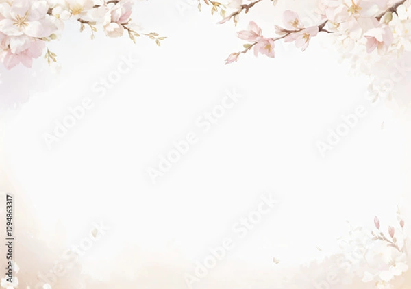 Fototapeta "Add a touch of elegance and softness to your designs with this delicate floral frame, perfect for invitations, wedding stationery, and seasonal backgrounds."