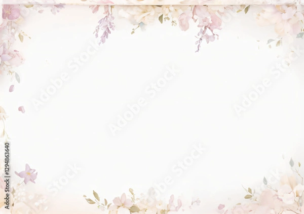 Fototapeta "Add a touch of elegance and softness to your designs with this delicate floral frame, perfect for invitations, wedding stationery, and seasonal backgrounds."