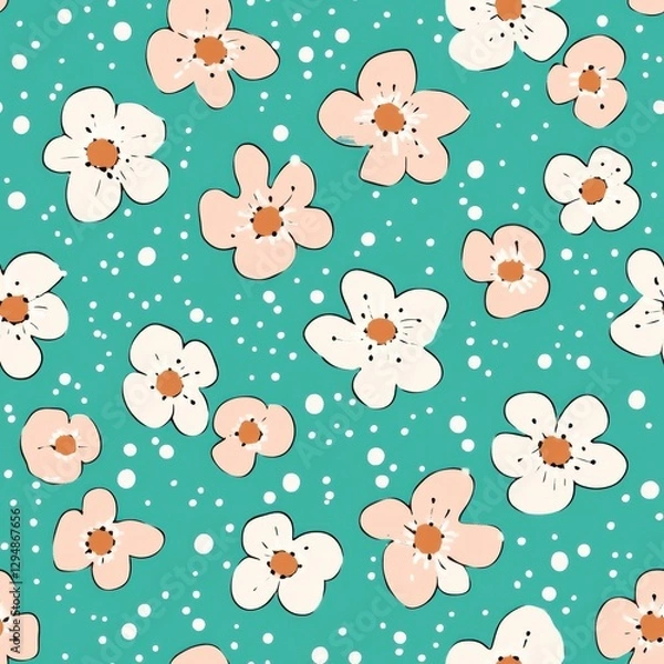 Fototapeta Repetitive colorful flower pattern for Spring theme fabric design.