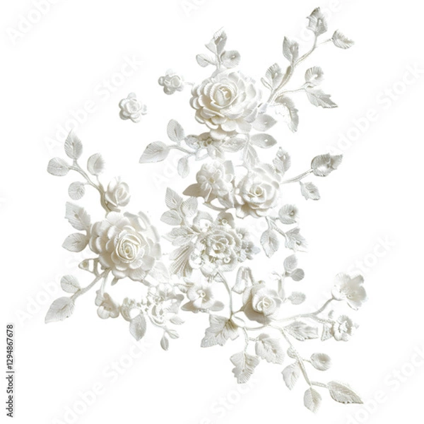 Fototapeta Intricate white lace pattern featuring detailed floral elements crafted with precision and elegance