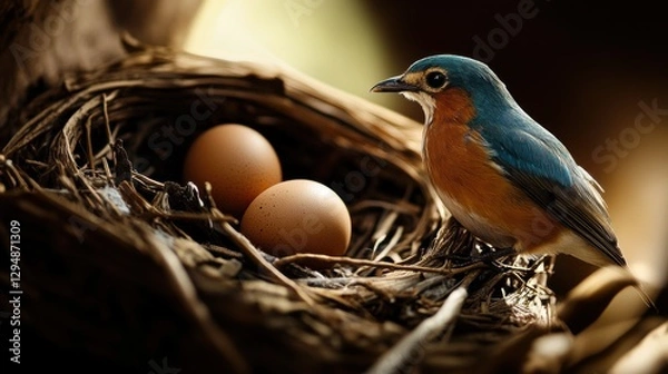 Obraz Cute egg in bird nest in Spring