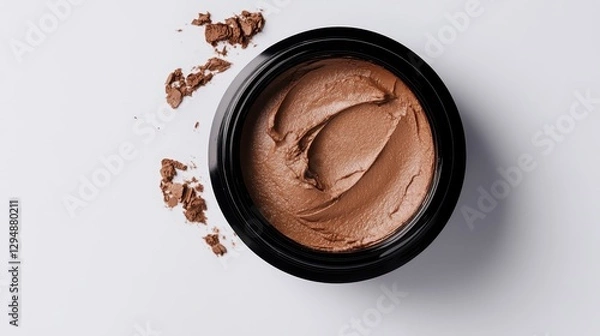 Fototapeta Natural cosmetic cream in a black container with a scattered texture on a white background highlighting beauty product details