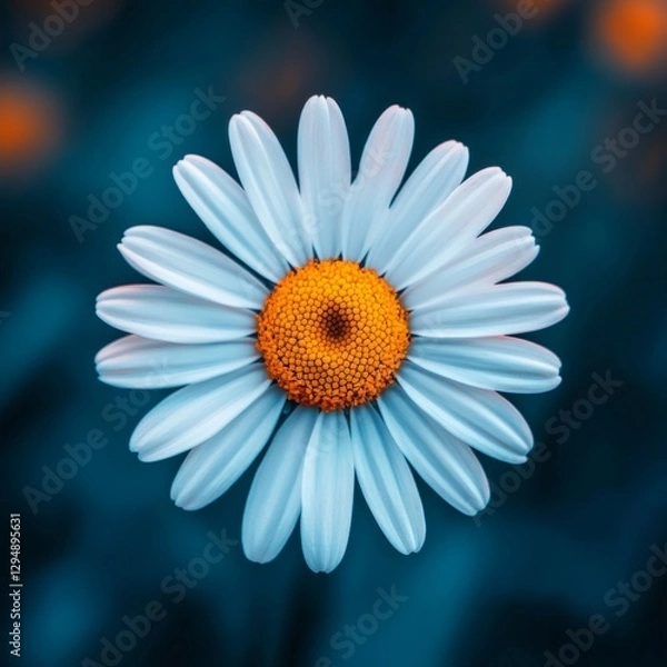 Obraz White daisy flower with yellow center on teal background in close-up view