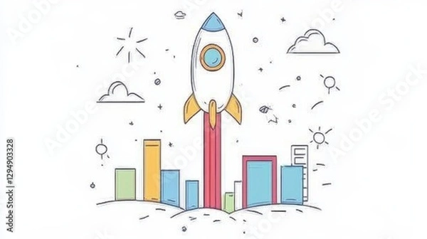 Fototapeta Business growth flat design front view startup theme cartoon drawing colored pastel. 