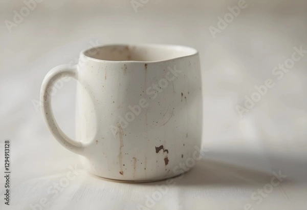 Fototapeta A ceramic mug with a smooth handle on a neutral surface. Soft lighting highlights its clean design and subtle texture. A simple, minimalist composition emphasizing warmth and everyday use.