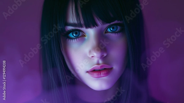 Fototapeta Close up of a woman with neon effects