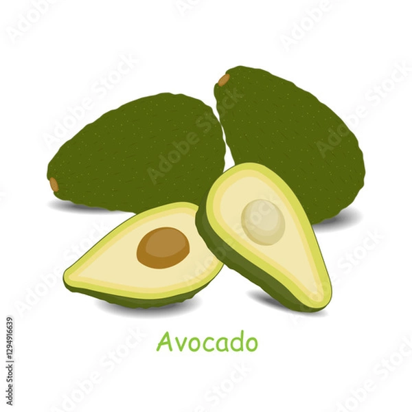 Obraz Avocado whole and sliced isolated on a white background.