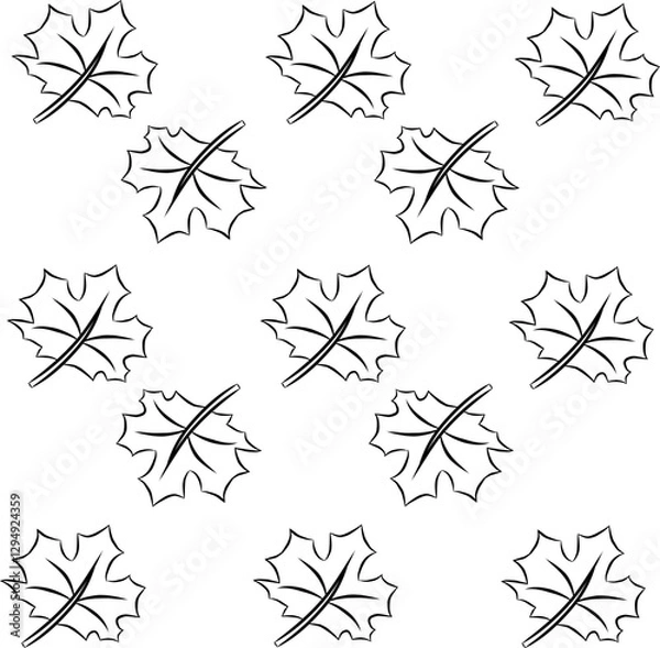 Fototapeta Leaf icon seamless pattern. Set of various leaves. Hand drawn leaves design