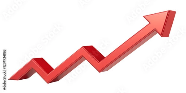 Fototapeta Red Upward Arrow with Zigzag Path, Isolated on Transparent Background