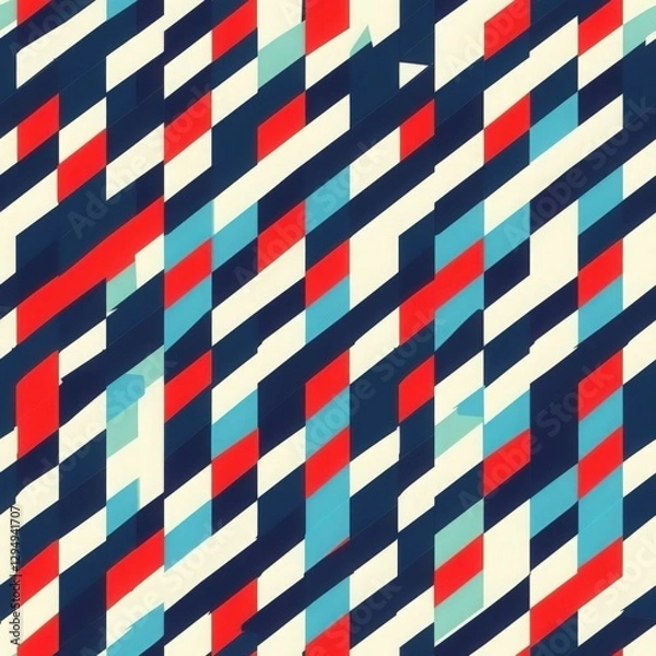 Fototapeta Vibrant Geometric Pattern in Red  Blue  and Cream