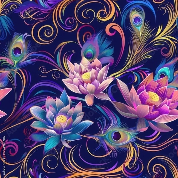 Obraz Vibrant Floral Patterns with Peacocks