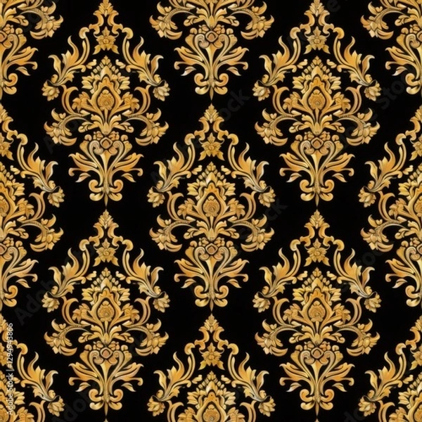 Obraz Elegant Golden Floral Pattern on Black Background