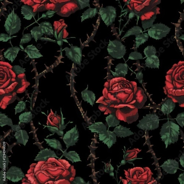 Obraz Elegant Red Roses on Black Background