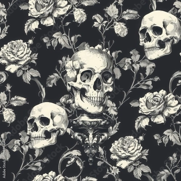 Obraz Skull and Rose Pattern Art Design