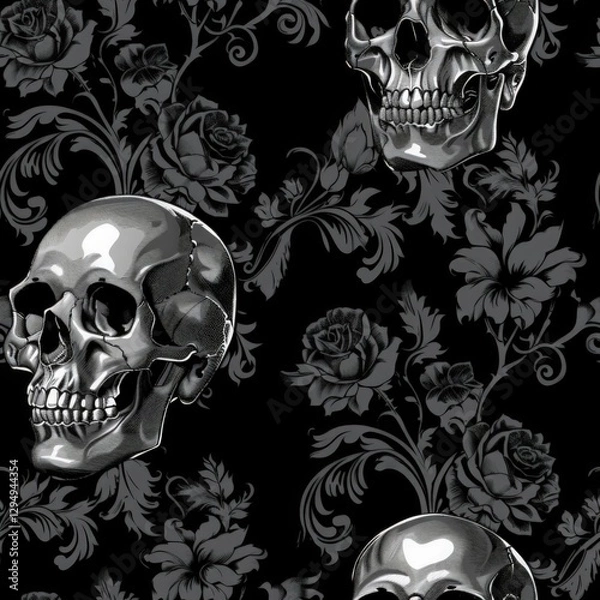 Obraz Elegant Skull and Rose Pattern Design