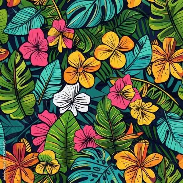Obraz Vibrant Tropical Floral Pattern Design