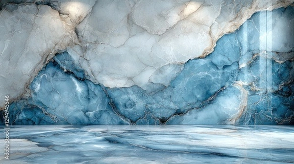 Fototapeta Stunning blue and white marble texture with smooth surface and natural patterns, ideal for backgrounds