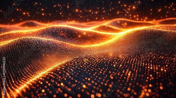 Fototapeta Abstract representation of glowing orange waves with sparkles, evoking a sense of motion and depth