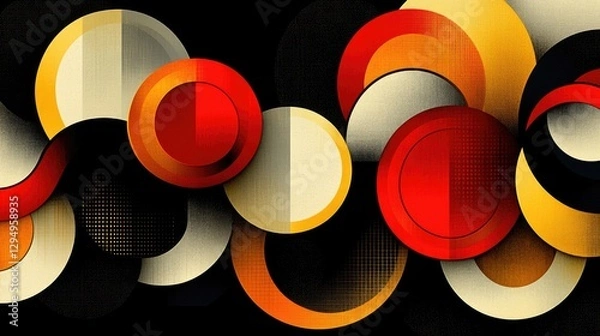 Fototapeta Abstract composition of colorful circles and shapes creating a dynamic visual rhythm