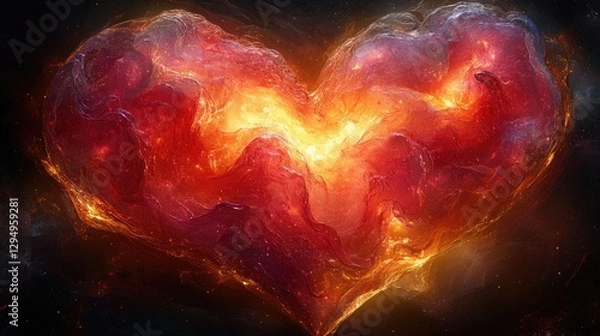 Fototapeta Vibrant cosmic heart shape glowing in the universe, symbolizing love and connection amidst stars