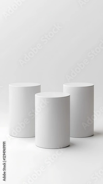 Fototapeta White cylinders, display, studio, background, mockup