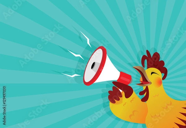Obraz The Rooster crows with a megaphone, vector cartoon