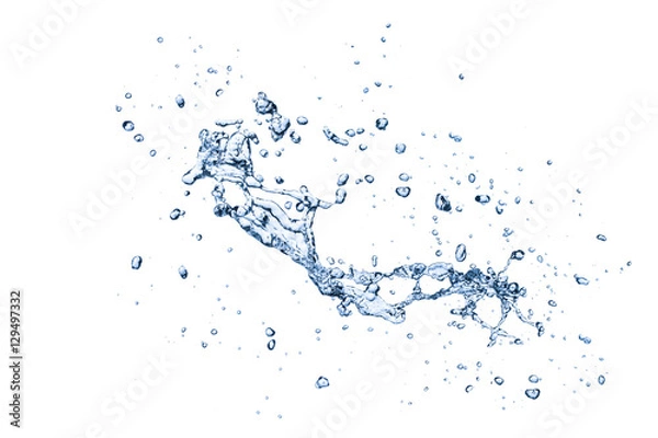 Obraz niebieski plusk wody na białym tle