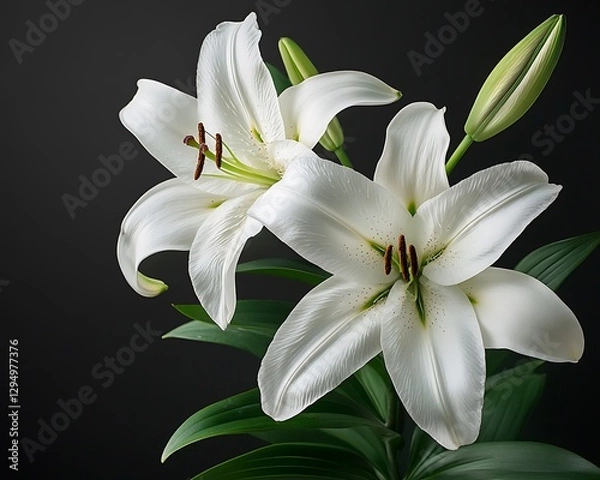 Obraz White lilies, dark background, sympathy