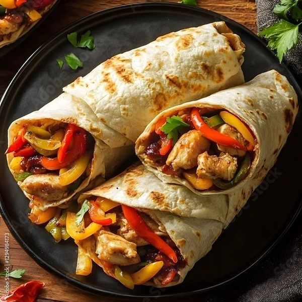 Obraz Delicious Chicken Fajita Burritos Food Photography