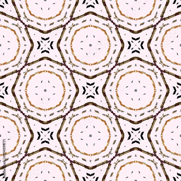 Obraz Seamless ikat pattern in soft pink and earthy tones, inspired by Uzbek ethnic ornaments. A perfect choice for textile prints, interior decor, wallpapers, upholstery, and traditional designs.