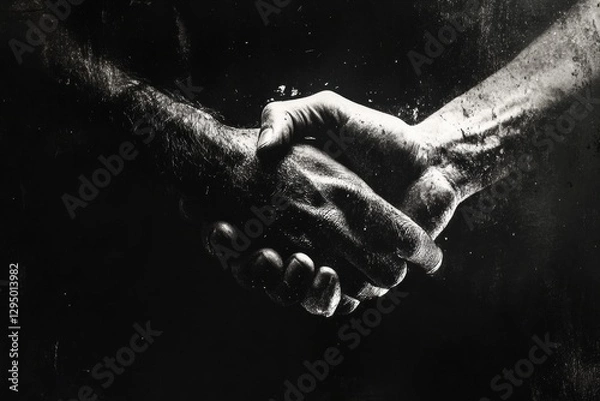 Fototapeta Grunge style handshake between two hands in a low light setting showcasing unity and support. Generative AI