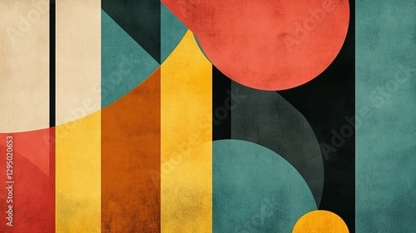 Fototapeta Colorful abstract design featuring geometric shapes and textured layers