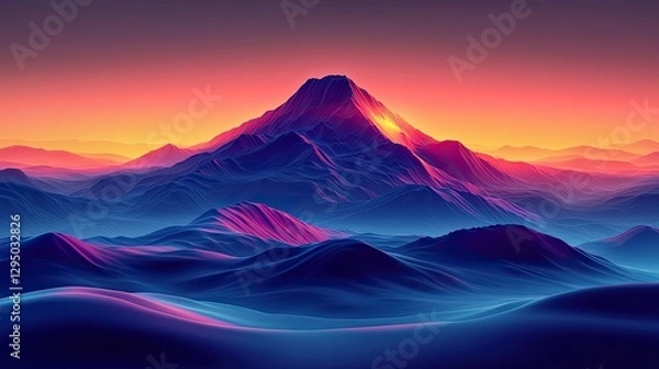Obraz Majestic mountain landscape at sunset with vibrant colors and serene valleys in the background