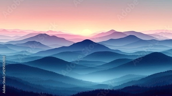 Obraz Serene twilight landscape showcasing layered mountains under a colorful sunset sky