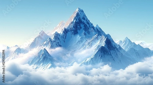 Obraz Majestic snow-capped mountain peak rising above a sea of clouds under a clear blue sky