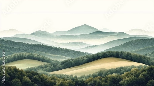 Obraz Serene landscape of rolling green hills under a soft sky, showcasing nature's tranquility