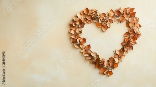 Fototapeta Heart-Shaped Arrangement of Dry Leaves on a Light Background