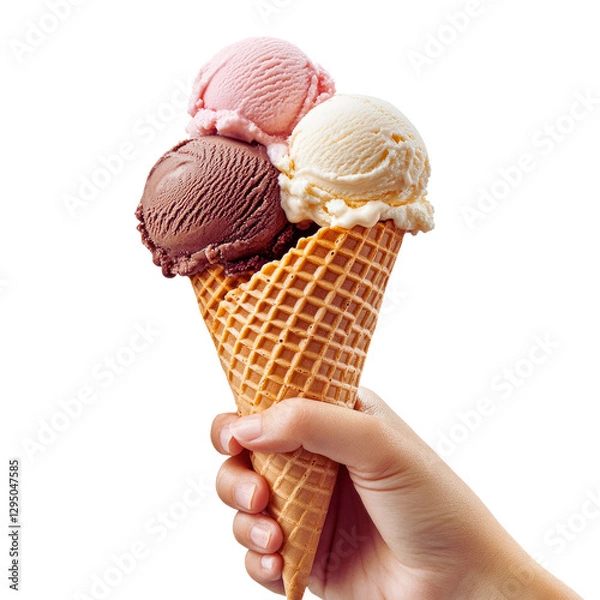 Fototapeta Hand Holding Waffle Cone with Ice Cream Transparent