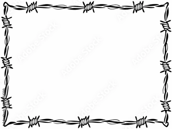 Obraz Barbed Wire Frame, Black and White Border Design, Rough and Edgy Look
