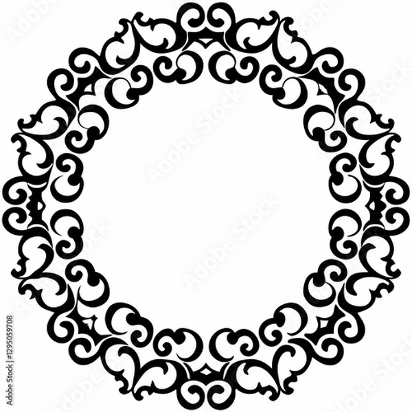 Fototapeta Circular ornamental frame with intricate, swirling patterns surrounding a blank center