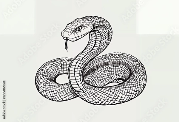 Obraz Cobra snake illustration coiled with tongue out in graphic design style
