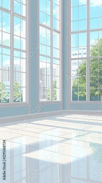 Obraz Bright Modern Room with Large Windows and City View