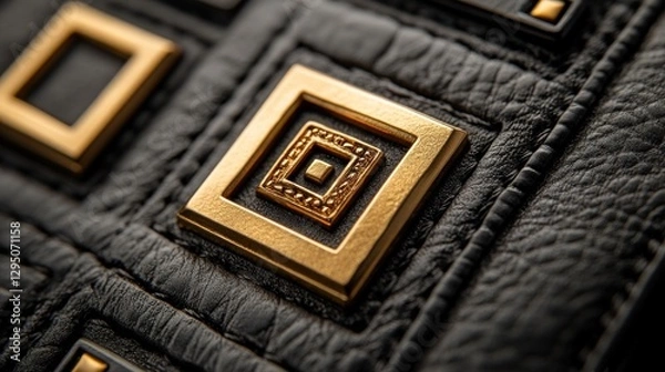 Obraz Gold squares on textured black leather close-up